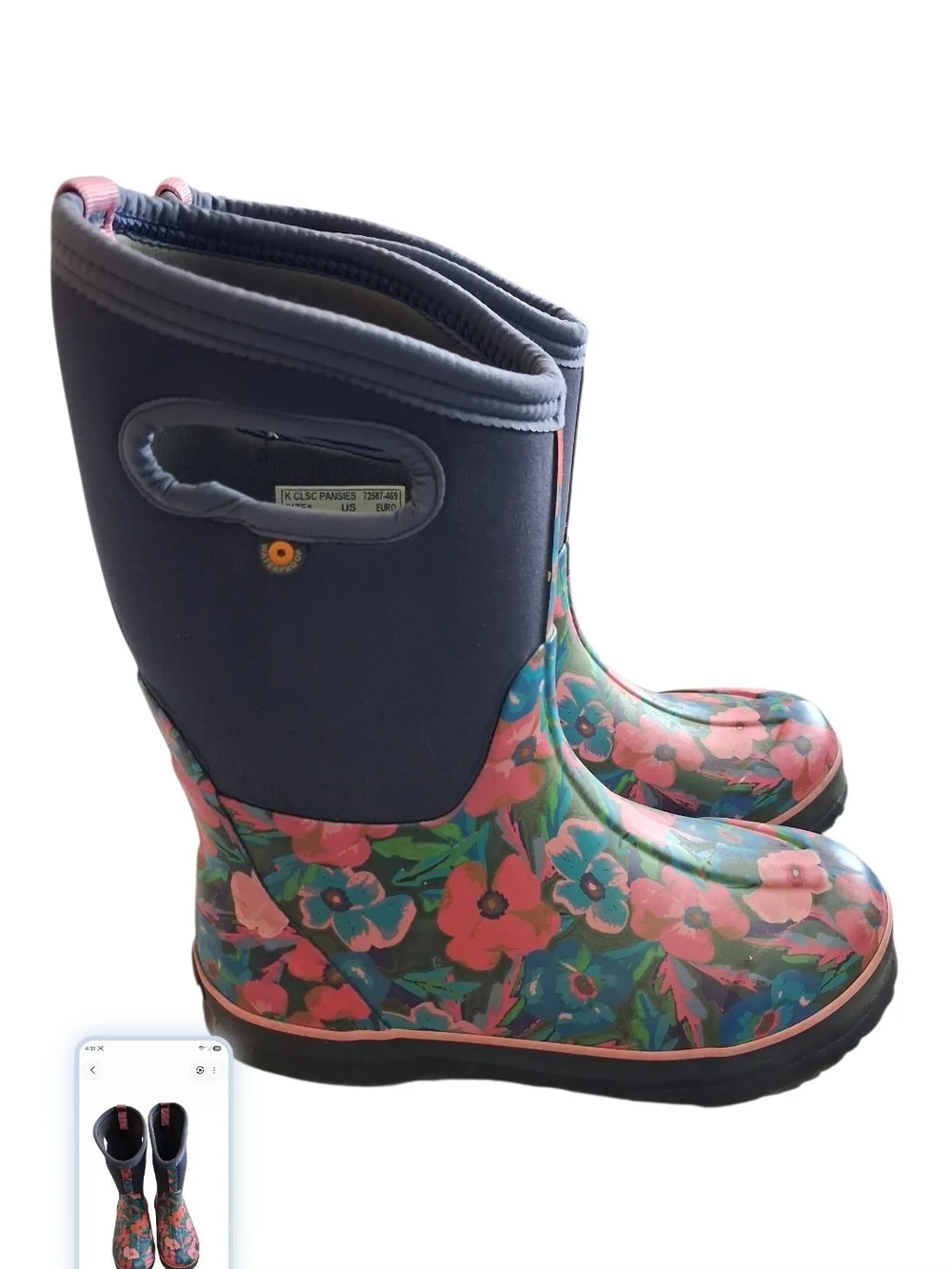 Kids Floral Waterproof Rain Boots in Pink and Navy
